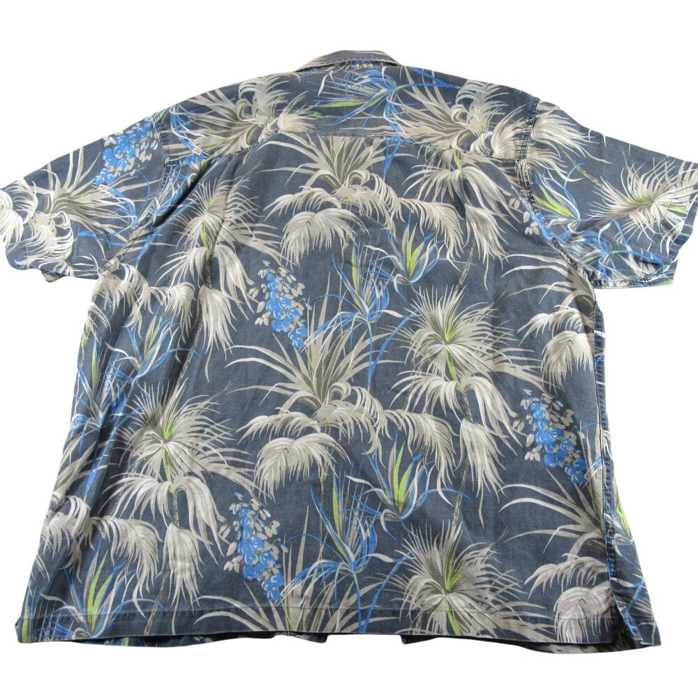 Vintage Structure Mens Shirt XL Blue Floral Linen Cotton Loop Collar Camp Resort - Picture 7 of 9